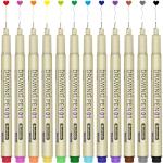 Muchcute 01 Micro Fineliner Drawing Art Pens: 12 Colors 0.25mm Extra Fine Point Bible No Bleed Smooth Journal Zentangle Study Supplies Colored Waterproof Line Ultra Needle Tip Fine liner Thin Gel Felt