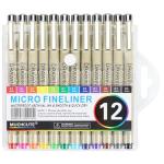 Muchcute 01 Micro Fineliner Drawing Art Pens: 12 Colors 0.25mm Extra Fine Point Bible No Bleed Smooth Journal Zentangle Study Supplies Colored Waterproof Line Ultra Needle Tip Fine liner Thin Gel Felt