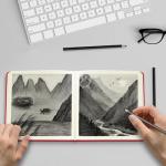 Square 5x5 inches 80gsm 96sheets/192 Pages Notebooks Blank Sketchbooks Travel Journal Pocket Hardcover Paint Writing Diary Memo Planner PU Leather Cover. Red