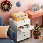 DEVAISE 5-Drawer Chest, Wood Storage file Cabinet with Wheels, White