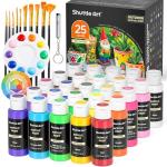 Shuttle Art 25 Colors Outdoor Acrylic Paint Set, 2oz/60ml Waterproof Acrylic Paint with 10 Brushes 1 Palette, Rich Pigmented Paints for Artists, Beginners on Rocks, Wood Crafts, Garden Statues