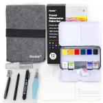 Funto Travel Watercolor Set, 12-Color Paint, 10 Premium Postcards, Brush, Brush Pen, Fineliner, Pencil, Painting Set for Adults, Beginner, and Artists