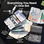 Funto Travel Watercolor Set, 12-Color Paint, 10 Premium Postcards, Brush, Brush Pen, Fineliner, Pencil, Painting Set for Adults, Beginner, and Artists