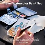 Funto Travel Watercolor Set, 12-Color Paint, 10 Premium Postcards, Brush, Brush Pen, Fineliner, Pencil, Painting Set for Adults, Beginner, and Artists