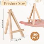 Oqqlin 100 Pcs Mini Wood Easel Stands, 5 Inch Small Wooden Canvas Easels for Display, Arts & Crafts Easels Tripod for Tabletop Painting, Weddings, Photos, Business Cards, DIY Crafts, Home Decoration