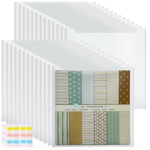 60 Pcs 6x6 Inch Clear Scrapbook Paper Storage with 60 Pcs Sticky Index Tabs - Airtight Plastic Craft Organizer for Scrapbook Paper, Cardstock, Vinyl Sheets & Cookie Stencils