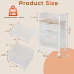 4-Tier Rolling Utility Cart with 3 Drawers - White Craft Organizers and Storage with DIY Dividers, Under Desk Art Supply Storage Organizer with 360° Lockable Wheels for Brushes Artifacts Small Parts