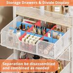 4-Tier Rolling Utility Cart with 3 Drawers - White Craft Organizers and Storage with DIY Dividers, Under Desk Art Supply Storage Organizer with 360° Lockable Wheels for Brushes Artifacts Small Parts