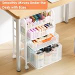 4-Tier Rolling Utility Cart with 3 Drawers - White Craft Organizers and Storage with DIY Dividers, Under Desk Art Supply Storage Organizer with 360° Lockable Wheels for Brushes Artifacts Small Parts