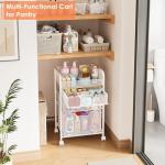 4-Tier Rolling Utility Cart with 3 Drawers - White Craft Organizers and Storage with DIY Dividers, Under Desk Art Supply Storage Organizer with 360° Lockable Wheels for Brushes Artifacts Small Parts