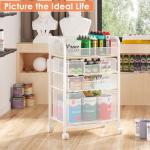 4-Tier Rolling Utility Cart with 3 Drawers - White Craft Organizers and Storage with DIY Dividers, Under Desk Art Supply Storage Organizer with 360° Lockable Wheels for Brushes Artifacts Small Parts