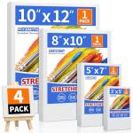 FIXSMITH Stretched Canvas for Painting, 3"x5", 5"x7", 8"x10", 10"x12", Pack of 4, Pre-Primed Canvases Wood Framed, Blank White Canvas Boards for Acrylic, Oil and Gouache Painting