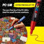 uni Posca Paint Art Markers, Set of 12 Extra Fine Point Acrylic Paint Pens for Coloring Gifts, Decorations, Fabric, Metal, Glass, Rocks, Wood and Canvas, Assorted Colors, PC1M12C