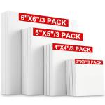 Hestya Assorted Mini Stretched Canvas - 12 Pcs, Small Square Paint Canvas for Christmas Craft (3/4/5/6 Inches)