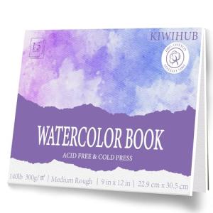 KIWIHUB Watercolor Paper Pad, 9 x 12 in, 100% Cotton, 140lb Medium Rough Artist Painting Drawing Paper Book, Art Supplies for Adults Kids, Watercolors
