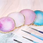 Resin Nail Art Palette, Nail Painting Mixed Color Palette, Gilded Edge Nail Gel Color Makeup Display Board Pallet (Pink)