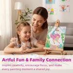 Falling in Art Tabletop Easel Set, Portable Wooden Art Easel Painting Kits for Kids, Easel for Painting Canvases, Including 12 Colors Acrylic Paints, 10 Paintbrushes and 4 Canvas Panels, Pink