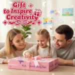 Falling in Art Tabletop Easel Set, Portable Wooden Art Easel Painting Kits for Kids, Easel for Painting Canvases, Including 12 Colors Acrylic Paints, 10 Paintbrushes and 4 Canvas Panels, Pink