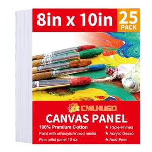 25 Pack Canvas Boards for Painting Supplies, 8 x 10 inch Blank Canvases, Gesso Primed Acid-Free 100% Cotton Canvas Panels for Acrylic Oil Watercolor,Art Supplies