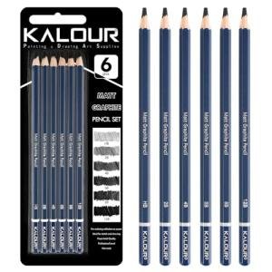 KALOUR PDAS Professional Drawing Pencils for Sketching - 6 pcs Matte Graphite Art Pencil Set (HB to 12B) for Shading, Beginners & Pro Artists