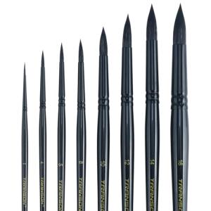 Transon 8pcs Round Watercolor Paint Brush Set Goat Hair for Watercolors,Acrylics,Inks,Gouache,Oil and Tempera Black Color