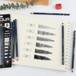 KALOUR PDAS Professional Drawing Pencils for Sketching - 6 pcs Matte Graphite Art Pencil Set (HB to 12B) for Shading, Beginners & Pro Artists
