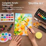47 Pack Acrylic Paint Set, Shuttle Art 15 Colours (12ml Each, 2Pack) Acrylic Paint with 10 Brushes Painting Canvas Knife Palette Sponge, Complete Gift Set for Kids, Adults Painting Canvas, Ceramic