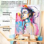 ARTEZA Acrylic Paint Set of 12 Colors, 0.74 Ounces Tubes, Non-Toxic Acrylic Artist Paints. Art Supplies for Painting