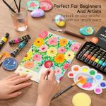 47 Pack Acrylic Paint Set, Shuttle Art 15 Colours (12ml Each, 2Pack) Acrylic Paint with 10 Brushes Painting Canvas Knife Palette Sponge, Complete Gift Set for Kids, Adults Painting Canvas, Ceramic