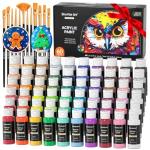 72 Pack Acrylic Paint Set, Shuttle Art 60 Colors Acrylic Paint Including Extra White Black & 12 Brushes, 2oz/60ml, Rich Pigmented, Water Proof, Ideal for Artists, Beginners on Canvas Rock Wood Ceramic
