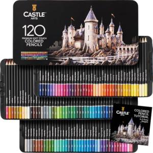 Castle Art Supplies 120 Colored Pencils Set | Quality Soft Core Coloring Pencils for Adults, Professionals and Colorists | Protected and Organized in Presentation Tin Box