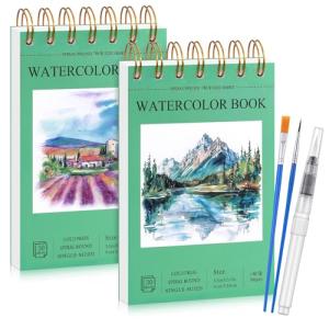 2 Small Watercolor Sketchbook with Watercolor Brushes, 3.5" x 5.5" Watercolor Paper Pad, 60 Sheets 140lb/300g Water Color Paper Spiral - Bound with Tear - Line Travel Sketchbook