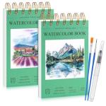 2 Small Watercolor Sketchbook with Watercolor Brushes, 3.5" x 5.5" Watercolor Paper Pad, 60 Sheets 140lb/300g Water Color Paper Spiral - Bound with Tear - Line Travel Sketchbook