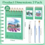 2 Small Watercolor Sketchbook with Watercolor Brushes, 3.5" x 5.5" Watercolor Paper Pad, 60 Sheets 140lb/300g Water Color Paper Spiral - Bound with Tear - Line Travel Sketchbook