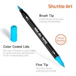 Shuttle Art Dual Tip Brush Marker Pens, 25 Colors Water-based Ink, Fine and Brush Tip Marker Set with 1 Coloring Book for Kids Adult Artist Calligraphy Hand Lettering Journal Doodling Writing