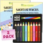 TinyGeeks Jumbo Color Pencils Set For Kids - Short Fat Triangle Pencils for Kids Ages 3-7 - For Preschoolers, Kindergarten, Toddlers, Beginners - Triangular Shape With Sharpeners