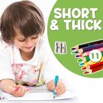 TinyGeeks Jumbo Color Pencils Set For Kids - Short Fat Triangle Pencils for Kids Ages 3-7 - For Preschoolers, Kindergarten, Toddlers, Beginners - Triangular Shape With Sharpeners