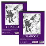 U.S. Art Supply 9" x 12" Premium Heavy-Weight Charcoal Sketchbook (2 Pack, 64 Sheets Total) - 90lb (160gsm) Sketch Book Pad for Charcoal, Pencil & Pastel Drawing
