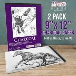 U.S. Art Supply 9" x 12" Premium Heavy-Weight Charcoal Sketchbook (2 Pack, 64 Sheets Total) - 90lb (160gsm) Sketch Book Pad for Charcoal, Pencil & Pastel Drawing