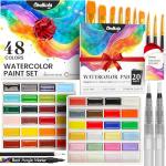 Chalkola Professional Watercolor Paint Set - 48 Semi Moist Water Colors Paint Adult Set, XL Pans | With Painting Brushes, Water Color Pad & Art Supplies | Suitable for Adults, Kids, Beginner & Artists