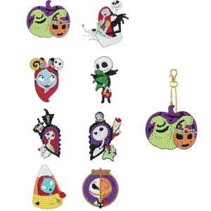 8Pcs Halloween Diamond Art Kits Keychains, DIY 5D Full Drill Special Shape Rhinestone Painting Kit for Beginners Adults, Horror Diamond Dots Art Key Chain Gems Art Craft