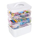 3-Tier Art Supply Storage Container, Stackable Kids Craft Organizer Box with Removable Trays, Plastic Craft Organizers and Storage for Markers, Toys, Sewing, Tool