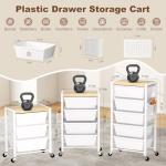 Rolling Cart with Drawers, Rolling Storage Cart with 5 Large Plastic Drawers & Wooden Tabletop, Utility Cart with Pegboards & Basket, Storage Drawers Cart for Living Room, Classroom, Bedroom, Office