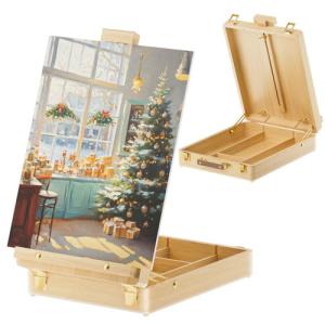 LUCYCAZ Tabletop Easel for Painting, Adjustable Wooden Sketchbox Art Easel, Portable Desktop Painting Easel for Adult, Student, Artist, Beginner