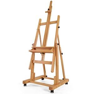 VISWIN Heavy-Duty H Frame Easel, Hold Canvas to 82", Tilts Flat, Adjustable Beech Wood Large Easel for Painting with Storage & 4 Wheels, Professional Floor Art Easel Stand for Adults, Artists