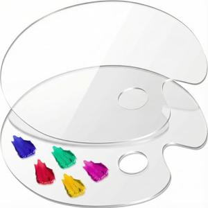 Large Acrylic Paint Palette 2pcs 15.7 x 11.8 Inches, Clear Oval-Shaped Non-Stick Acrylic Oil Paint Mixing Tray, Comfortable to Hold & Easy to Clean, for DIY Art Painting Plate (Big Size)