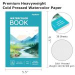Hapikalor 5.5"x8.5"Watercolor Small Sketchbook for Kids, 30 Sheets (60 Pages) Spiral Bound, Water Color Paper, 140lb/300gsm Watercolor Paper, Watercolor Notebook, Watercolor Journal, Sketch Pad, Teal