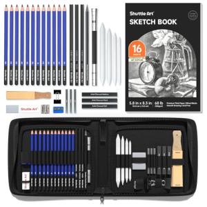 Shuttle Art Sketching and Drawing Pencils Set, 37-Piece Professional Sketch Pencils Set in Zipper Carry Case, Drawing Kit Art Supplies with Graphite Charcoal Sticks Tool Sketch book for Adults Kids