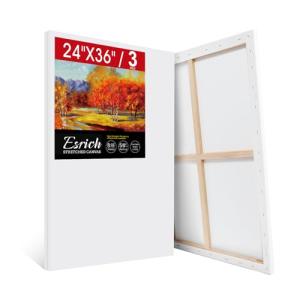 ESRICH Stretched Canvas for Painting 24x36 Inch, 3Pack Large Canvas for Painting, Primed Acid-Free Cotton Blank Canvases, Art Paint Canvases for Oil Paint,Watercolor,Acrylic Paint,Gouache and Tempera.