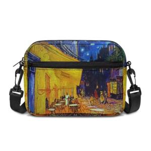 Jolamirel Oil Painting Art Small Crossbody Bags for Women, Cafe Terrace at Night, Paint Art Cross Body Handbags Anti Theft Shoulder Purses, Adjustable Strap